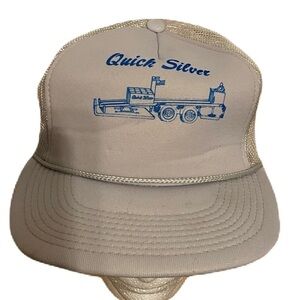 Vintage Quick Silver Motor Oil Hanes Gray Snap Back Hat Mesh Cap Trucker 80s 90s